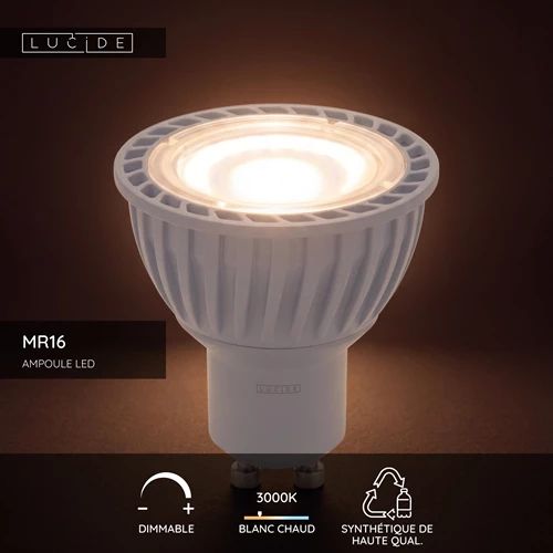 Lucide MR16 - Ampoule led - Ø 5 cm - LED Dim. - GU10 (MR16) - 1x5W 3000K - Blanc - USP